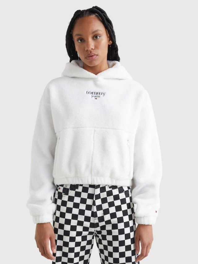 Tommy Hilfiger Tjw Crop Essential Logo 1 Polar Γυναικειο Φουτερ Λευκο