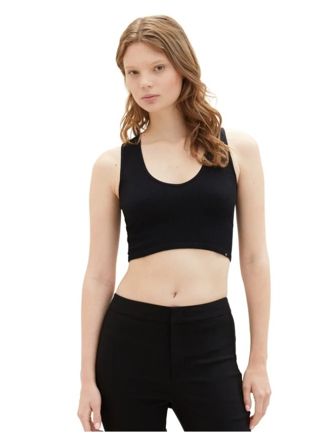 ΤOM TAILOR 305 Cropped Rib Top 305 Γυναικεία Μπλούζα Μαύρη