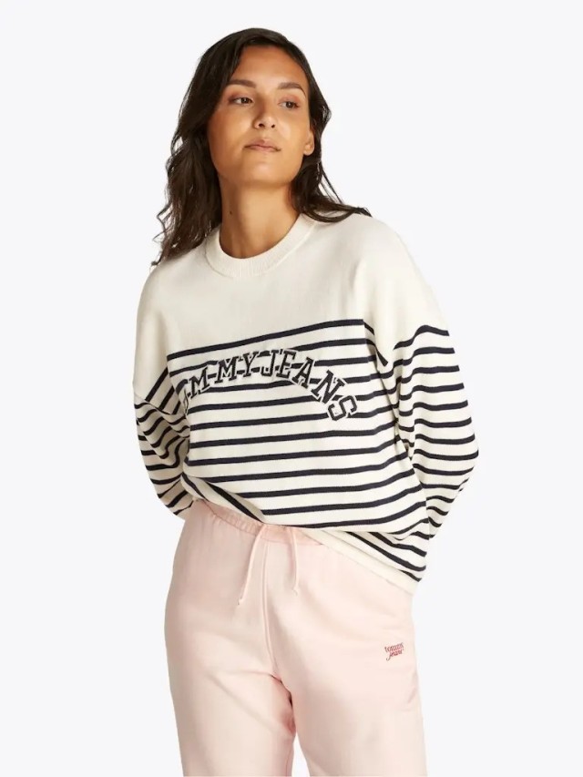 Tommy Hilfiger Tjw Stripe Varsity Sweater Γυναικείο Πλεκτό Λευκό