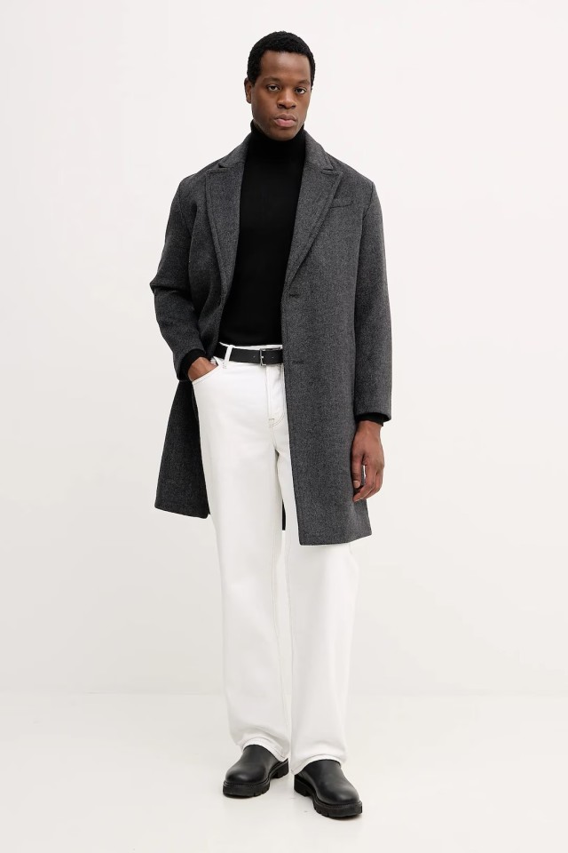 Guess Austin Herringbone Coat Ανδρικό Παλτό Γκρι