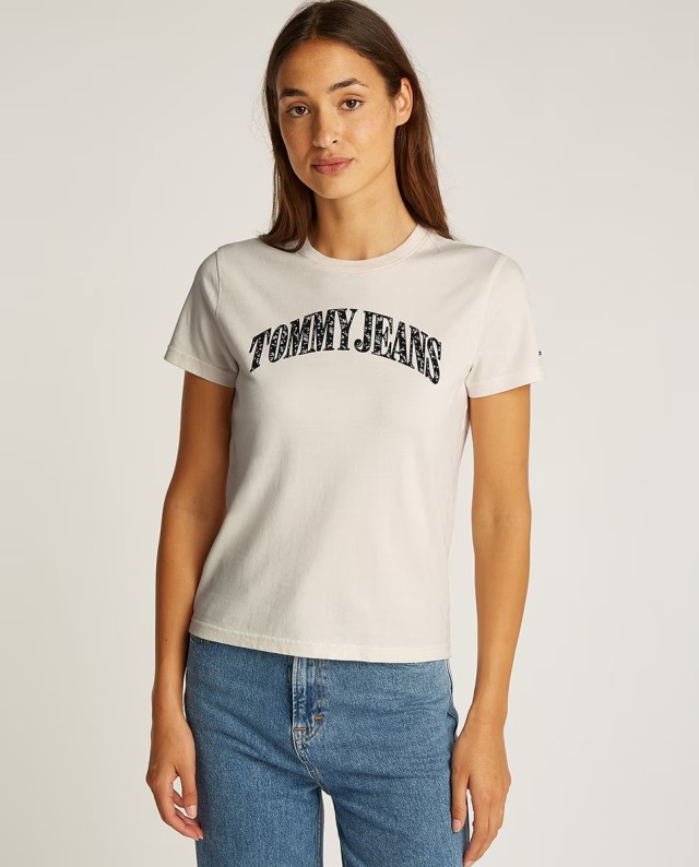 Tommy Hilfiger Tjw Reg Floral Varsity Tee Γυναικεία Μπλούζα Εκρού