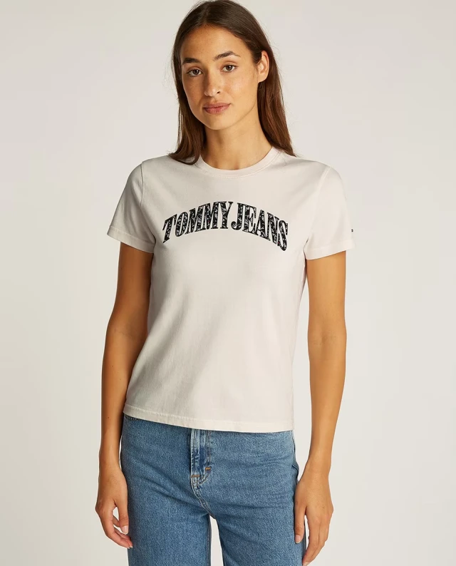 Tommy Hilfiger Tjw Reg Floral Varsity Tee Γυναικεία Μπλούζα Εκρού