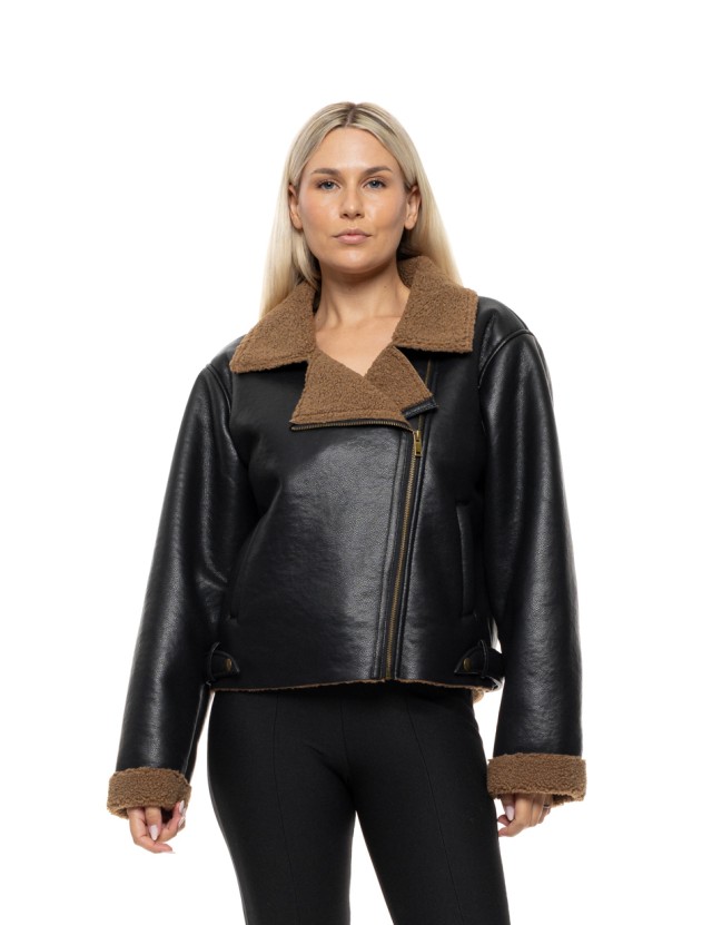 Biston Pu Ladys Jacket  Γυναικείο Μπουφάν Καφέ Μαύρο