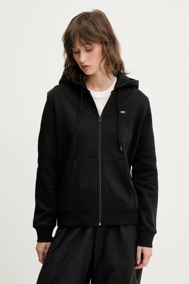 Tommy Hilfiger Tjw Reg S Flag Zip Thru Γυναικεία Ζακέτα Φούτερ Μαύρη
