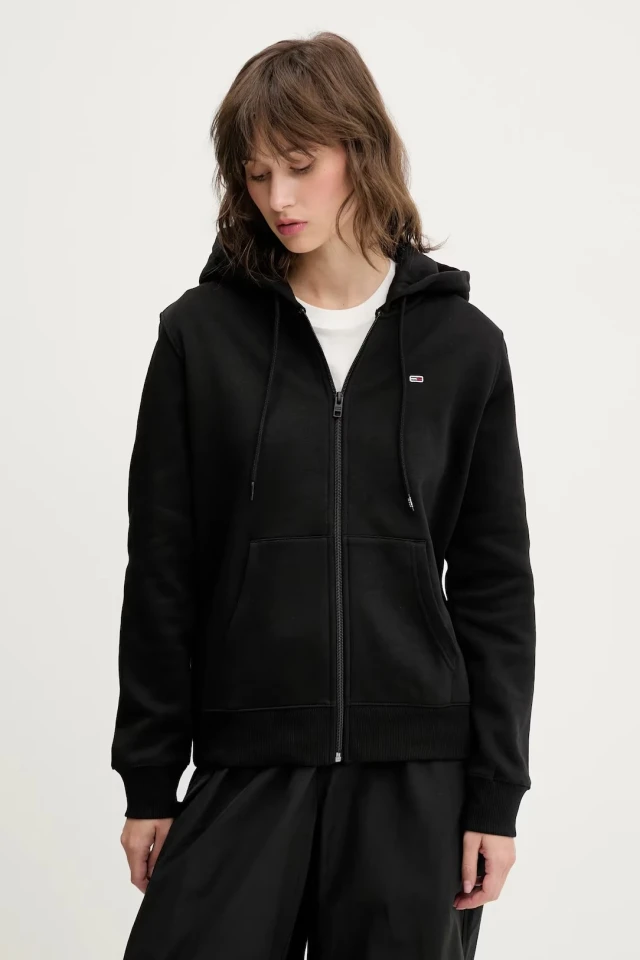 Tommy Hilfiger Tjw Reg S Flag Zip Thru Γυναικεία Ζακέτα Φούτερ Μαύρη