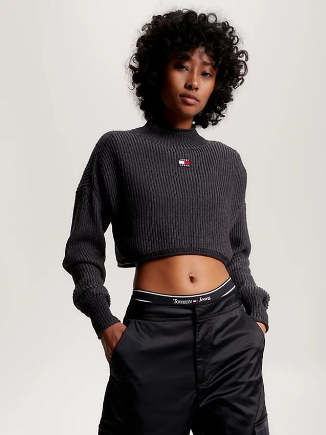 Tommy Hilfiger Tjw Garment Dye Badge Sweater Γυναικείο Πλεκτό Μαύρο