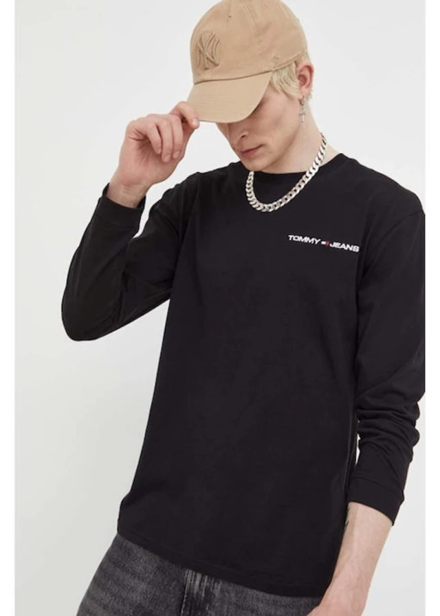 Tommy Hilfiger Tjm Clsc Linear Chest L/S Tee Ανδρική Μπλούζα Μαύρη