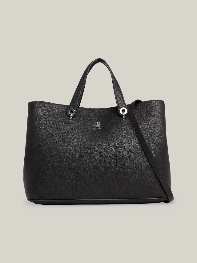 Tommy Hilfiger Th Emblem Satchel Γυναικεία Τσάντα Μαύρη