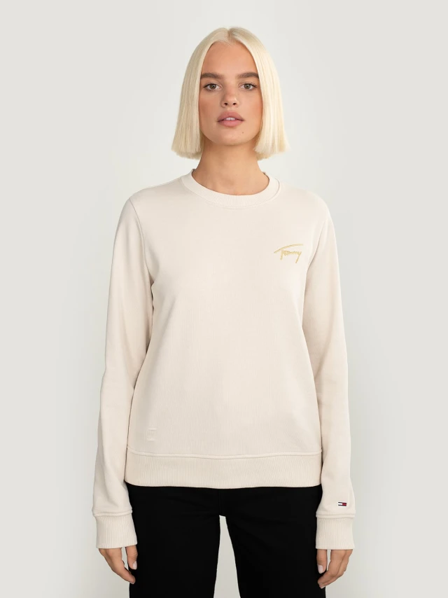 Tommy Hilfiger Tjw Reg Gold Signature Crew Γυναικείο Φουτερ Εκρου
