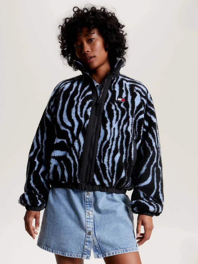 Tommy Hilfiger Tjw Zebra Sherpa Jacket Γυναικείο Μπουφάν Animal Print