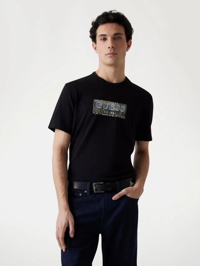 Guess Ss Cn Guess Box Tee Ανδρική Μπλούζα Μαύρο