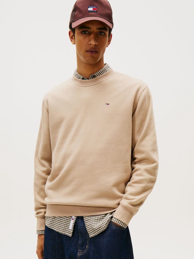 Tommy Hilfiger Tjm Reg S Flag Crew Ανδρικό Φούτερ Μπεζ