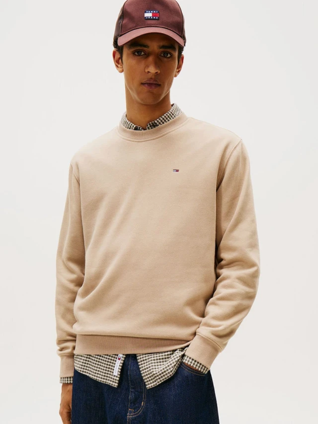 Tommy Hilfiger Tjm Reg S Flag Crew Ανδρικό Φούτερ Μπεζ