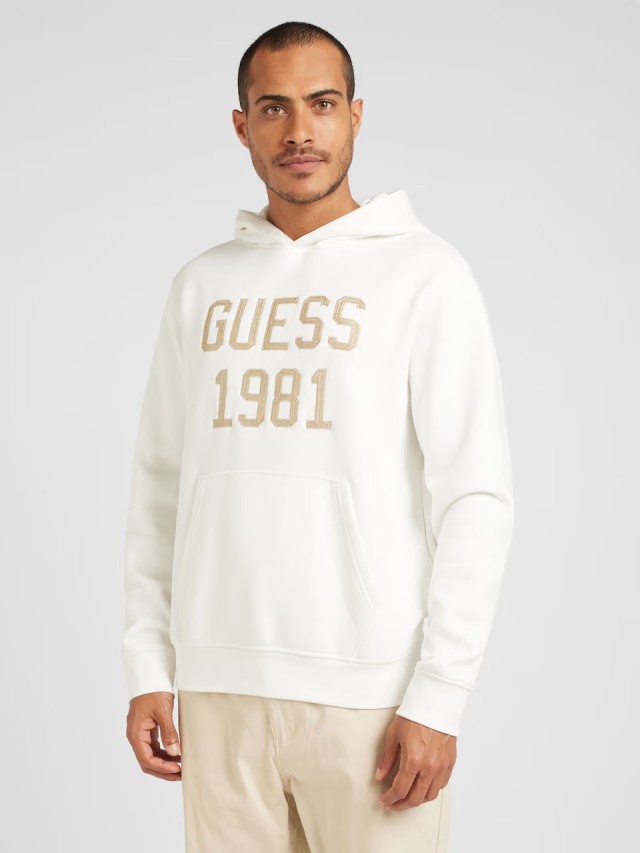 Guess Embro Hoodie Sweatshirt Ανδρικό Φούτερ Λευκό