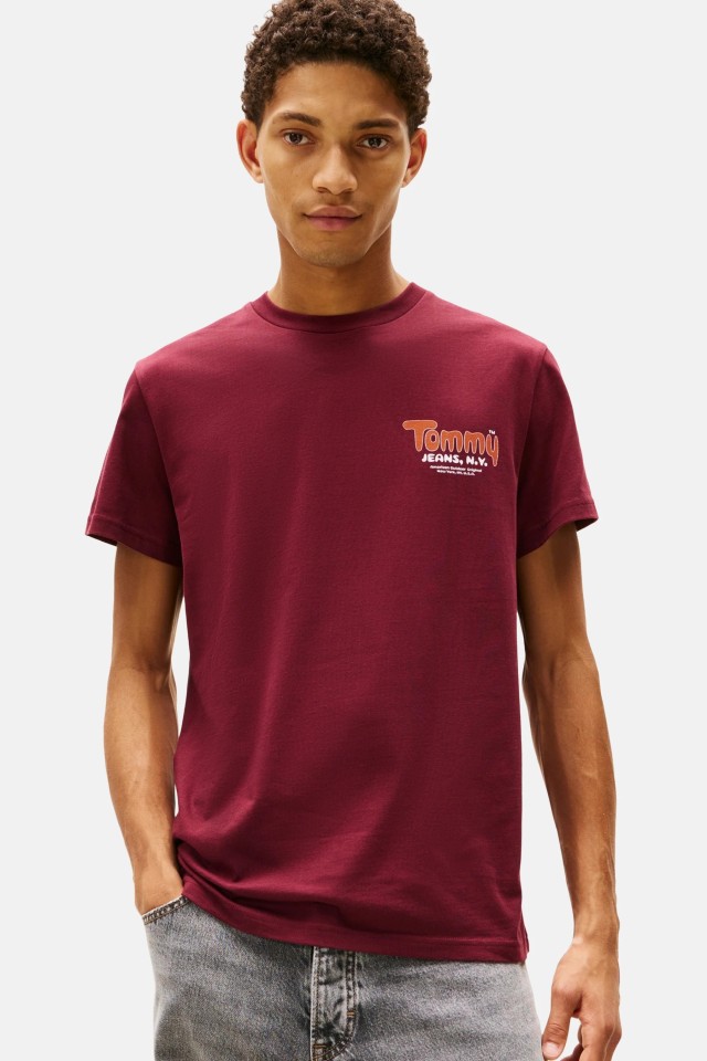 Tommy Hilfiger Tjm Slim Font Play Tee Ανδρική Μπλούζα Μπορντό