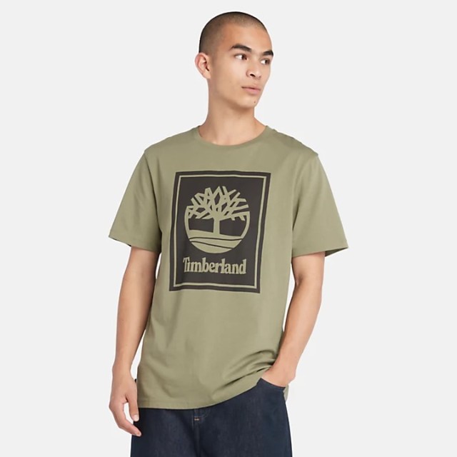Timberland Stack Logo Short Sleeve Tee Cassel Earth/Black Ανδρική Μπλούζα Χακι