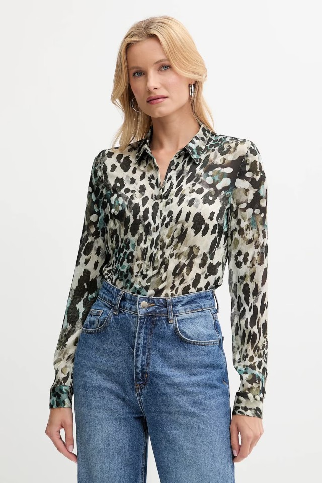 Guess Ls Clouis Shirt Γυναικείο Πουκάμισο Λεοπάρ