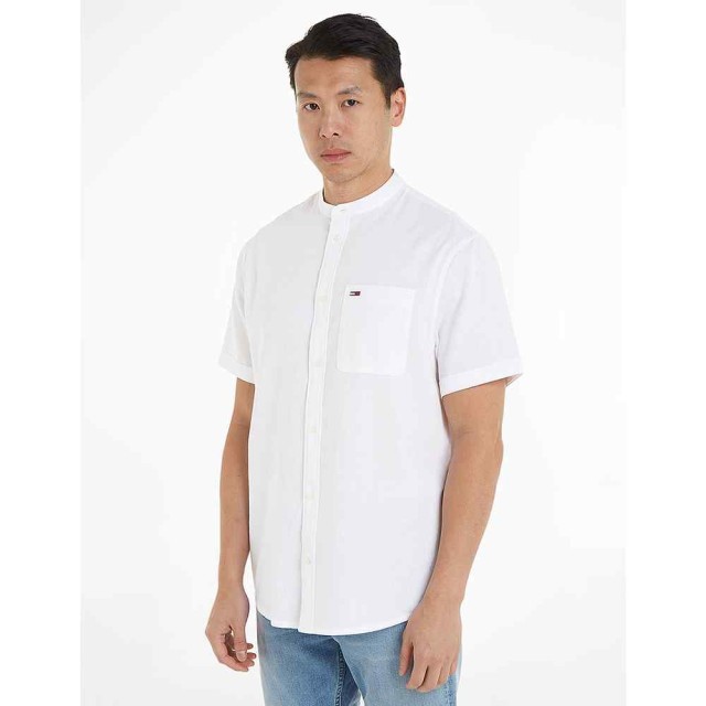 Tommy Hilfiger Tjm Reg Mao Linen Blend Ss Shirt Ανδρικό Πουκάμισο Λευκό