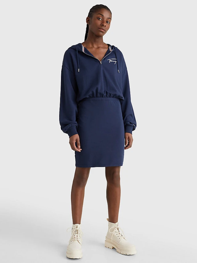 Tommy Hilfiger Tjw Tommy Signature Hoodie Dress Γυναικειο Φορεμα Μπλε