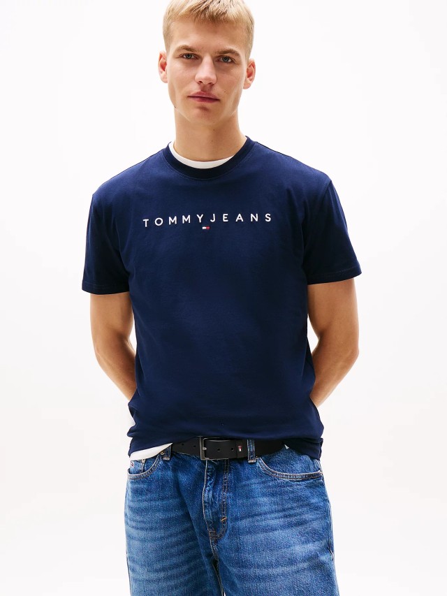 Tommy Hilfiger Tjm Reg Linear Logo Tee Ext Ανδρική Μπλούζα Μπλε