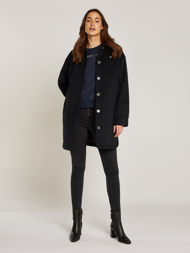 Tommy Hilfiger Tjw Wool Coat Ext Γυναικείο Παλτό Μαύρο