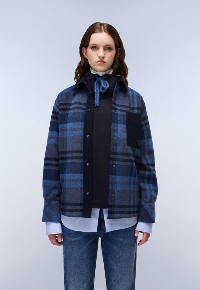Napapijri O-Laugen W Check Cbp Γυναικείο Καρο Πουκάμισο Overshirt Fleece Μπλε