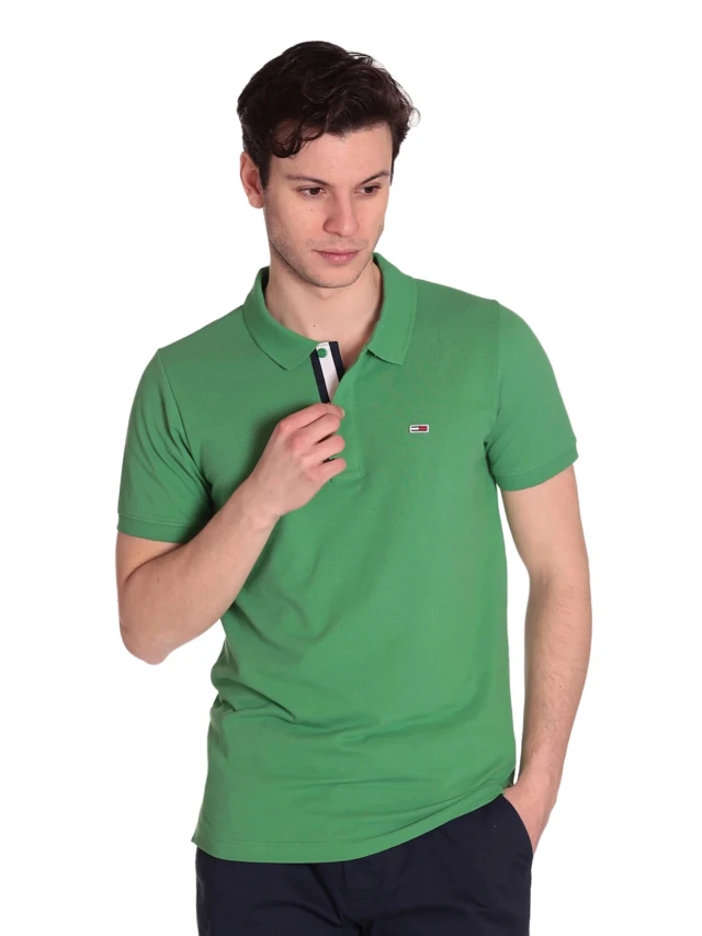Tommy Hilfiger Tjm Slim Placket Polo Ανδρική Μπλούζα Polo Πράσινη
