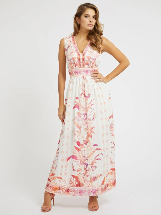 Guess Sl Gisel Long Dress Γυναικείο Φόρεμα Floral