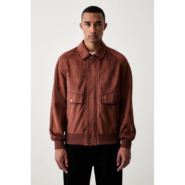 Guess Aviator Suede Jacket Ανδρικό Μπουφάν Σουέτ Καφέ