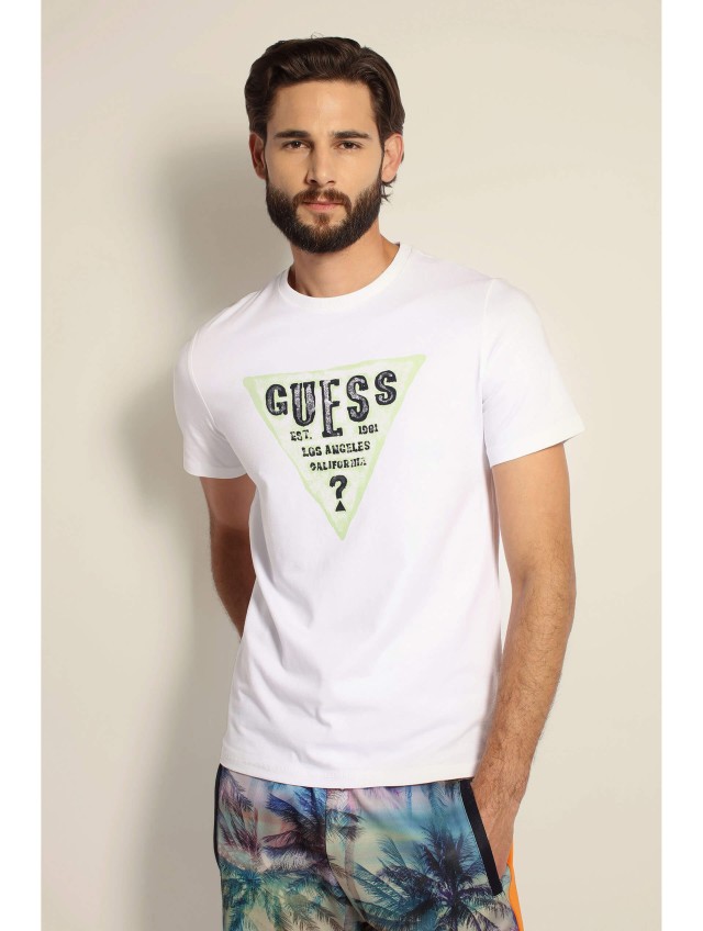 Guess Rusty Cn Ss Tee Ανδρικη Μπλουζα Λευκη