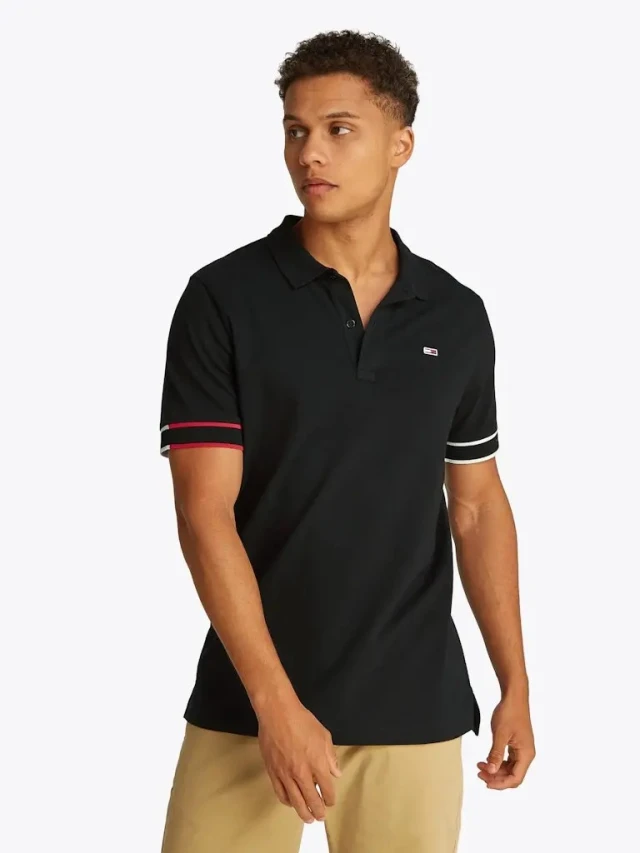 Tommy Hilfiger Tjm Slim Flag Cuff Polo Ext Ανδρική Μπλούζα Polo Μαύρη