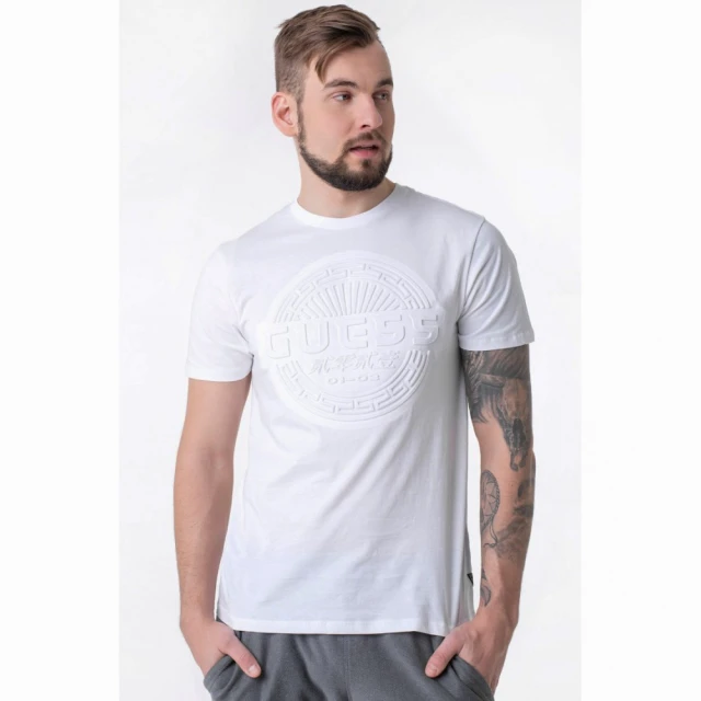 Guess Ss Bsc Ges Crest Logo Ανδρικη Μπλουζα Λευκη