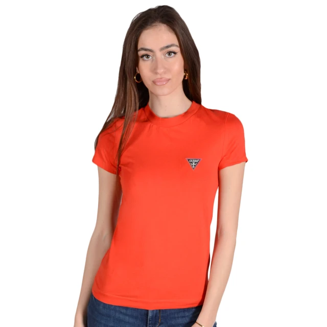 Guess Nov Drp Ss Cn Mini Triangle Tee Γυναικεια Μπλουζα Kokkinh