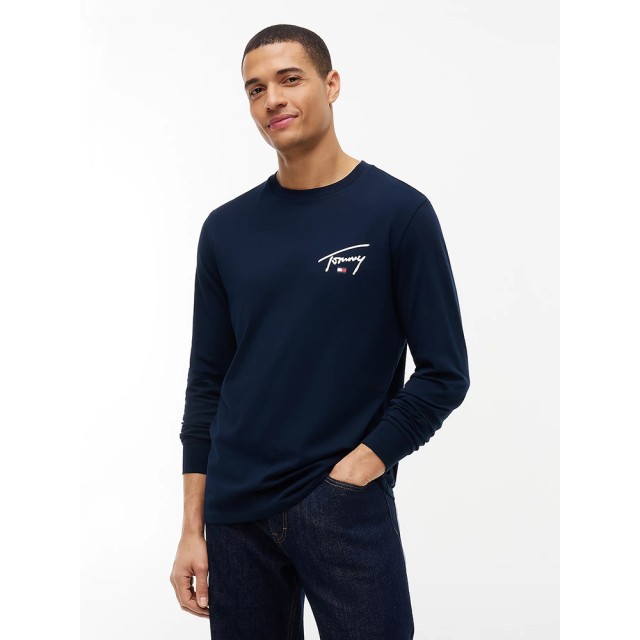 Tommy Hilfiger Tjm Slim Signature Chest Tee Ls Ανδρικη Μπλουζα Μακρυμανικη Μπλε