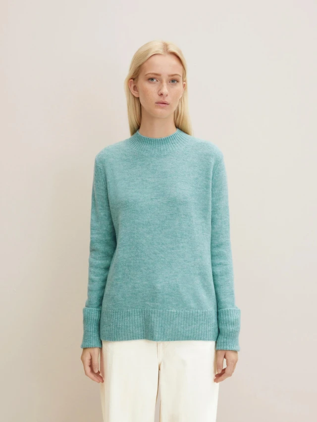 Tom Tailor Cosy Mock Neck P Γυναικείο Πλεκτό Τιρκουάζ