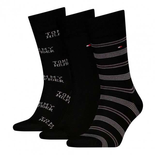 Tommy Hilfiger Th Men Sock 3p Giftbox Tommy Stripe Ανδρικές Κάλτσες Μαύρες