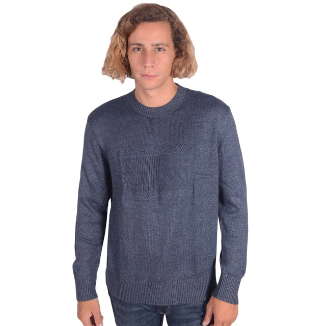 Tommy Hilfiger Tjm Tonal Flag Sweater Ανδρικο Πλεκτο Μπλε