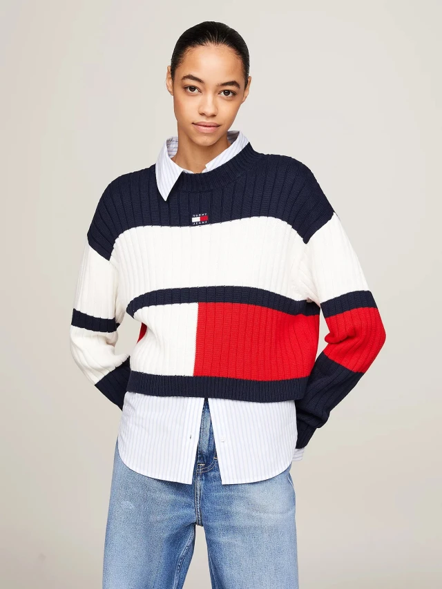 Tommy Hilfiger Tjw Colorblock Badge Sweater Γυναικεία Πλεκτό Multi