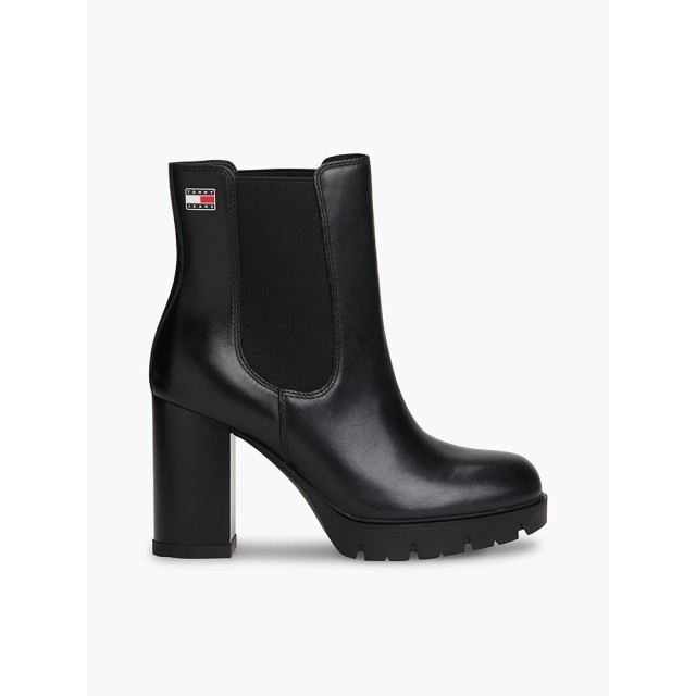 Tommy Hilfiger Tjw Chelsea High Heel Boots Γυναικεία Δερμάτινα Μποτάκια Μαύρα