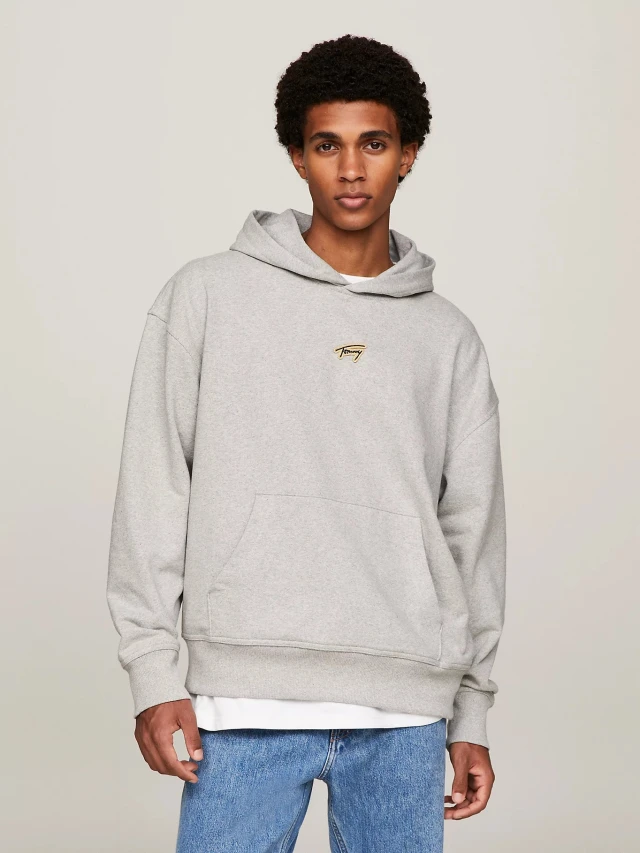 Tommy Hilfiger Tjm Rlx Signature Hoodie Ανδρικό Φούτερ Γκρι
