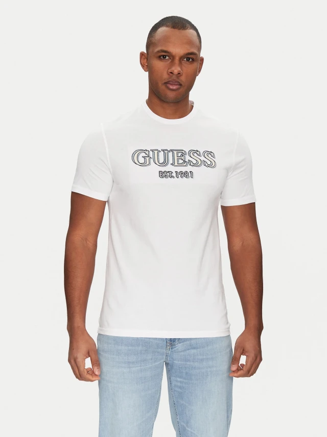 Guess Ss Cn Guess Logo Tee Ανδρική Μπλούζα Λευκή