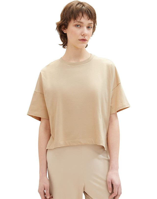 Τom Tailor 304 Basic T-Shirt High Γυναικεία Μπλούζα Μπεζ