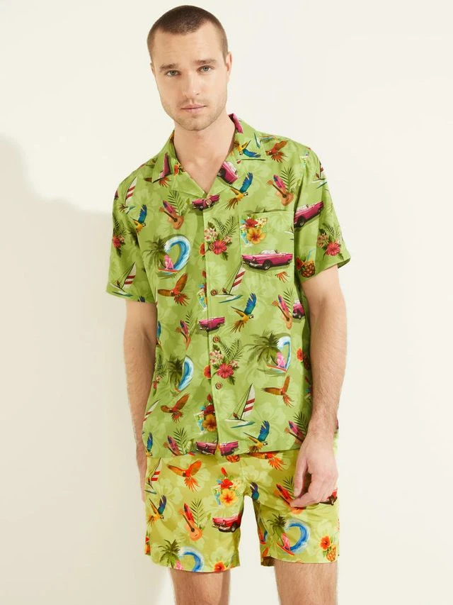 Guess Ss Bowling Shirt Ανδρικο Πουκαμισο Printed