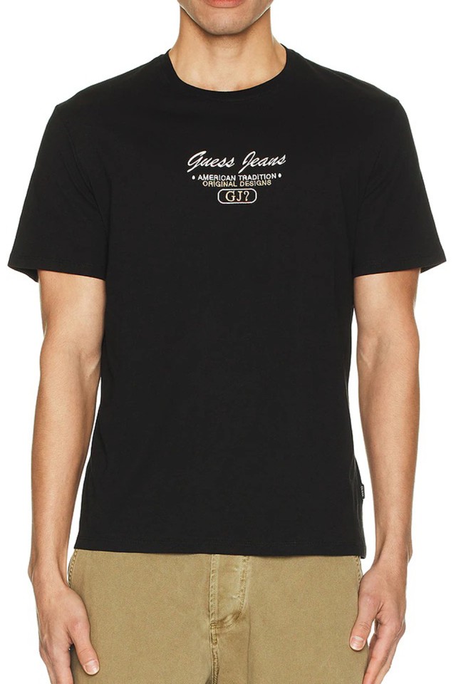 Guess Gj Ss Cn Slim Script Tee Ανδρική Μπλούζα Μαύρη