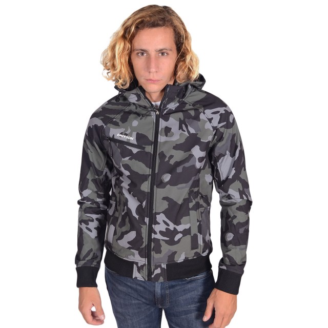 Emerson Mens Soft Shell Ribbed Jacket With Hood Ανδρικο Μπουφαν Camouflage