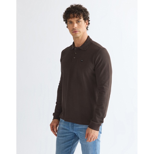 Wrangler Ls Polo Shirt Chocolate Torte Ανδρική Μπλούζα Polo Καφέ