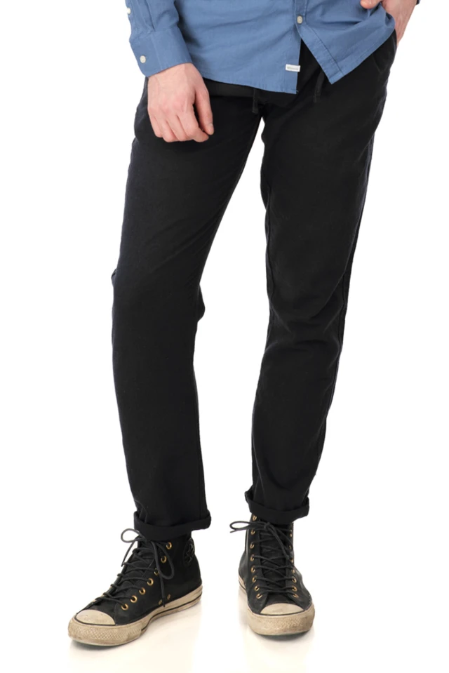 Rebase Chinos Linen Pants Ανδρικο Παντελονι Λινο Μαυρο