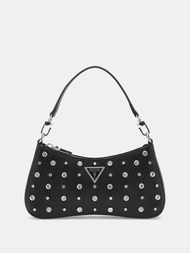 Guess Liona Mini Top Zip Shldr Bag Γυναικεία Τσάντα Μαύρη
