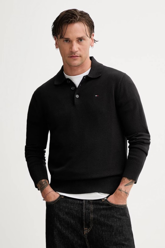 Tommy Hilfiger Tjm Slim Essential Polo Sweater Ανδρική Μπλούζα Polo Μαύρο