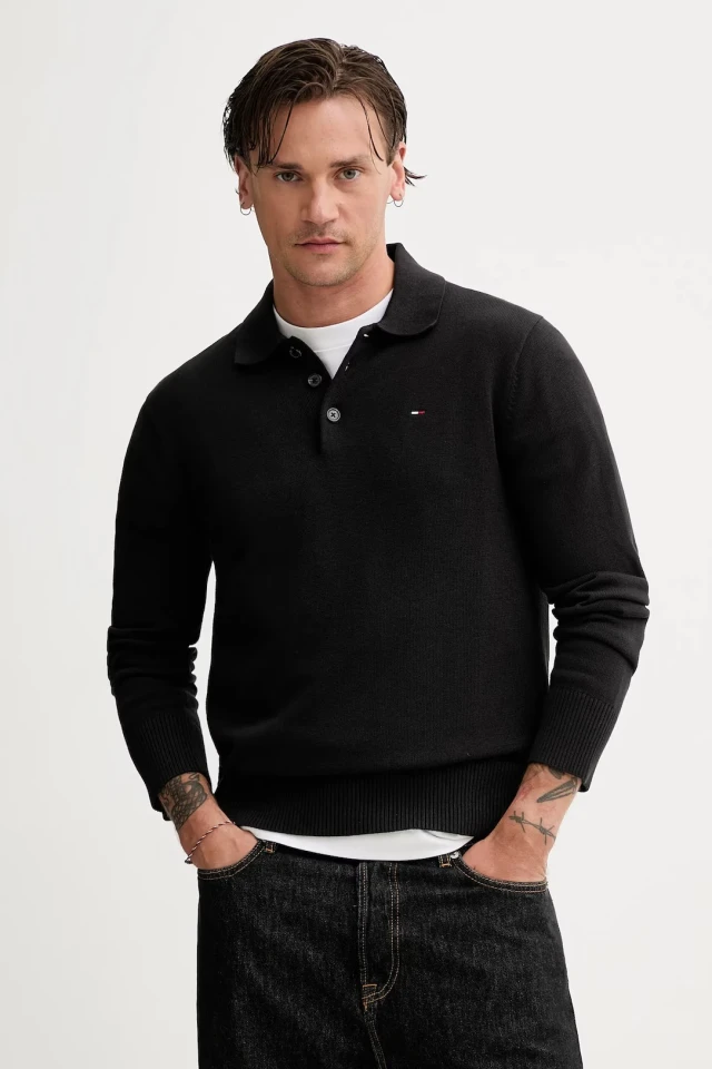 Tommy Hilfiger Tjm Slim Essential Polo Sweater Ανδρική Μπλούζα Polo Μαύρο